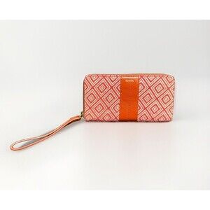 Red & White Fossil Wallet Wristlet Diamond Pattern 8” X 4” X 1” Zip Closure